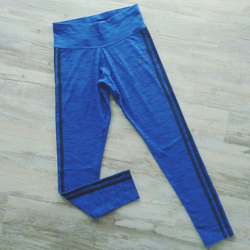 adidas Blue Athletic Leggings with Black Side Stripes